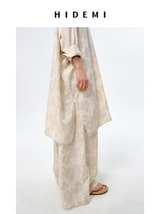 HIDEMI 艺术感色织提花水洗亚麻长款衬衫裙套装 长款衬衫裙/阔腿裤 商品图11