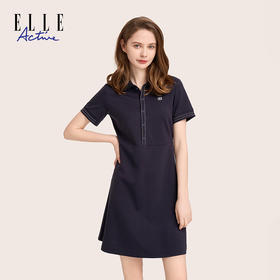 ELLE Active 春夏新品女装时尚休闲通勤小香风翻领短袖连衣裙