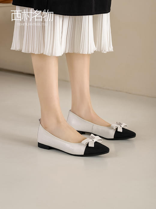 西村名物2023春季新款小香风浅口单鞋女商场同款通勤平底鞋12911 商品图2