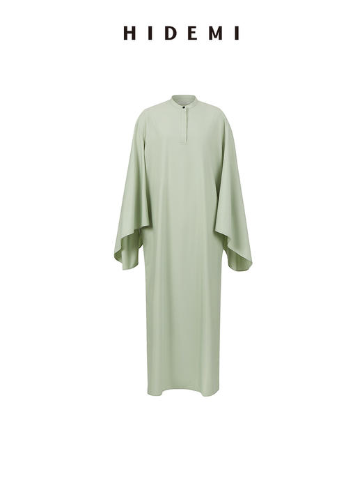 HIDEMI 芸豆绿设计感水袖极简廓形不易皱连衣长裙 商品图13