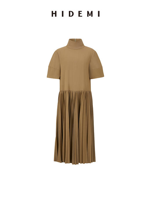 HIDEMI极简设计感廓形袖百褶连衣裙 卡其色/黑色 商品图14