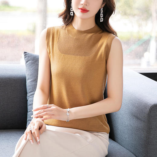 无袖针织背心网纱打底衫，薄款修身显瘦短款中领上衣洋气内搭CC-101-95000 商品图5