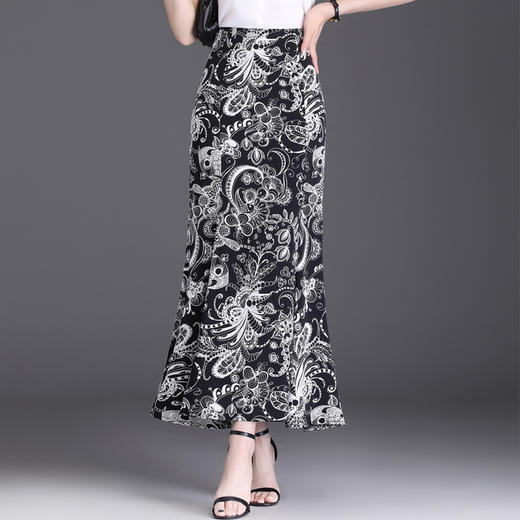 夏季新款，冰丝面料半身裙时尚高腰裙长裙印花鱼尾裙MYX-5823 商品图1