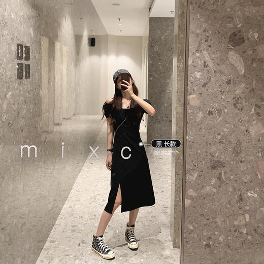 金蘑菇菇【毕加索 极简小黑裙】收腰显瘦甜辣天丝连衣裙约会裙 商品图3