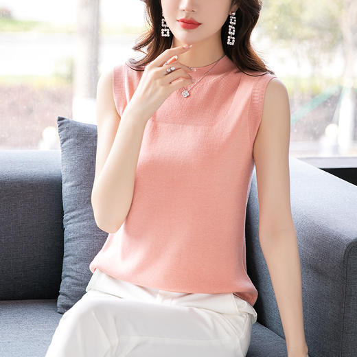 无袖针织背心网纱打底衫，薄款修身显瘦短款中领上衣洋气内搭CC-101-95000 商品图6
