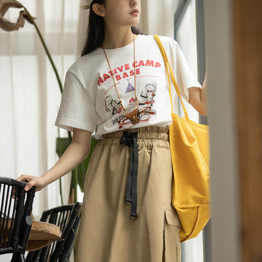 马登女装 美式复古印花短袖纯棉透气宽松上衣设计感个性圆领t恤春 商品图2