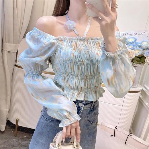 张心子【梵高油画】法式温柔风设计感长袖雪纺衫女2023夏新款上衣 U2303004 商品图2