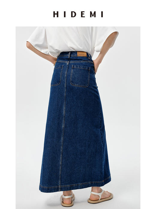HIDEMI 可再生丹宁环保系列水洗口袋A字牛仔半身裙 商品图9