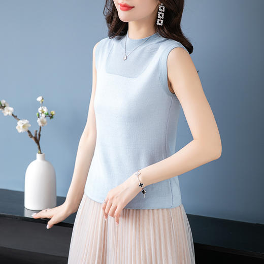 无袖针织背心网纱打底衫，薄款修身显瘦短款中领上衣洋气内搭CC-101-95000 商品图3