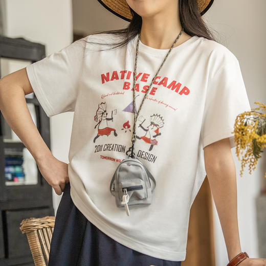 马登女装 美式复古印花短袖纯棉透气宽松上衣设计感个性圆领t恤春 商品图0