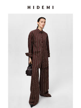 HIDEMI条纹色织水洗棉衬衫套装 衬衫/阔腿裤 姜黄色/棕色