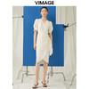 VIMAGE纬漫纪夏季新品纯色百搭洋气褶皱收腰连衣裙V1907527 商品缩略图0