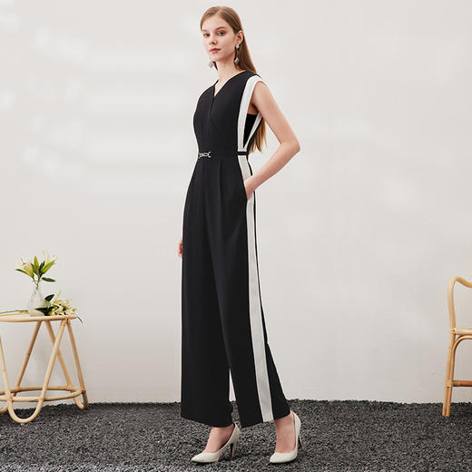 EITIE爱特爱夏季新款时尚通勤百搭无袖收腰连体裤长裤女6907638 商品图3