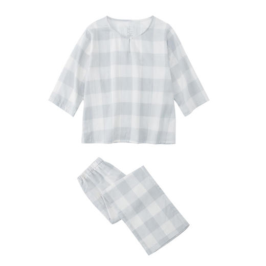 【双层纱千鸟格家居服】双层纱家居服女士七分袖家居服套装全棉格纹套头睡衣 商品图5