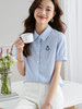 【专属特价】熙世界高级感蓝白条纹衬衫女短袖2025夏季新款学院风法式别致衬衣 商品缩略图0