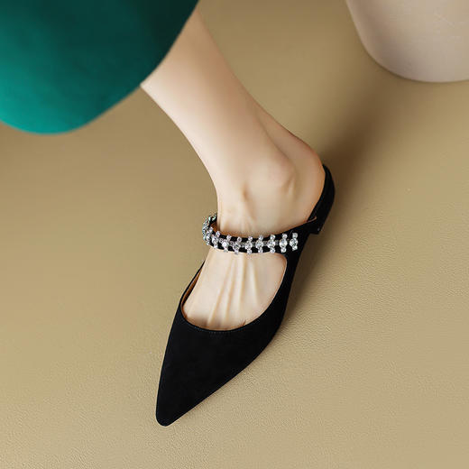 优雅舒适，尖头真皮后空平底拖鞋DB-M5588 商品图8