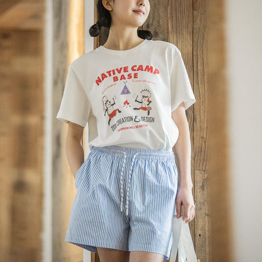 马登女装 美式复古印花短袖纯棉透气宽松上衣设计感个性圆领t恤春 商品图1