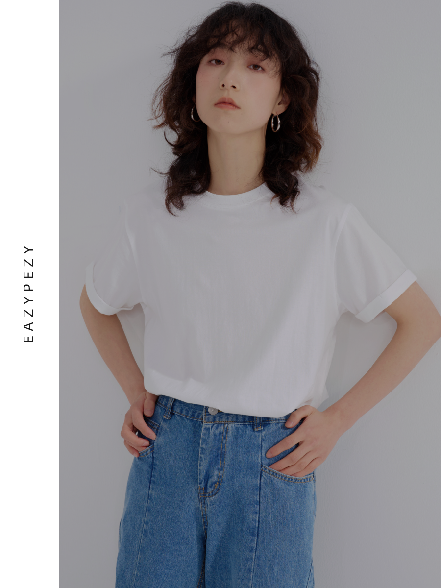 EAZYPEZY 2023SS 2.0圆领长绒棉翻折袖T恤