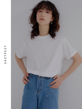 EAZYPEZY 2023SS 2.0圆领长绒棉翻折袖T恤