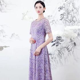 南3荣萍紫色蕾丝连衣裙