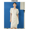 VIMAGE纬漫纪夏季新品纯色百搭洋气褶皱收腰连衣裙V1907527 商品缩略图5