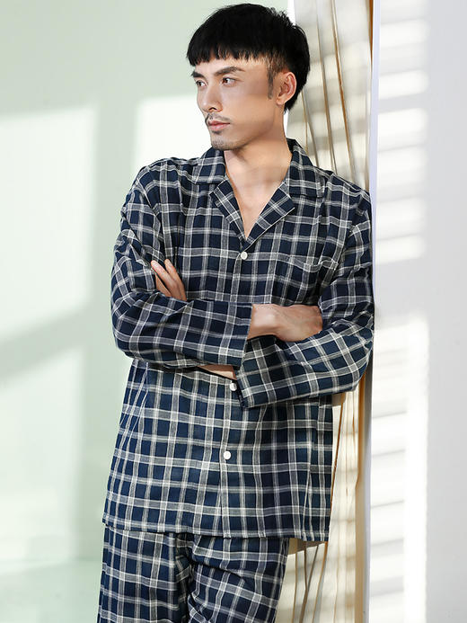 康妮雅春季睡衣男式长袖长裤开襟套装 商品图2