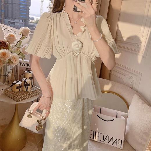 张心子【冰河碎片】法式名媛风亮片半身裙女2023夏季新款中长款裙 U2302103 商品图1