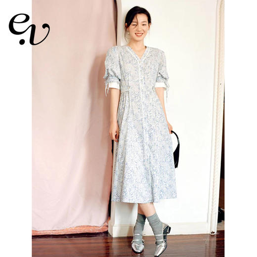 Even Vintage | 飘逸灵动 原创设计文艺复古小碎花V领长款连衣裙 商品图0
