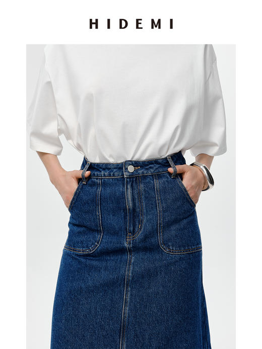 HIDEMI 可再生丹宁环保系列水洗口袋A字牛仔半身裙 商品图8