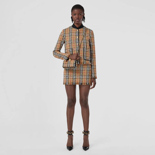 BURBERRY 巴宝莉 女士 Vintage 格纹花呢无领夹克外套 格子 8065309 A7028 商品图3