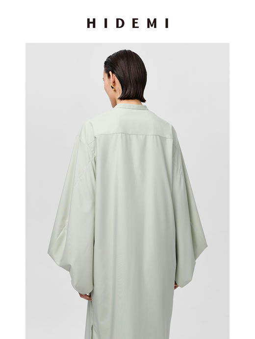 HIDEMI 芸豆绿设计感水袖极简廓形不易皱连衣长裙 商品图6