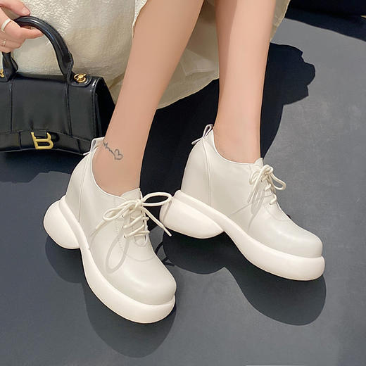 舒适百搭，纯色真皮圆头厚底内增高单鞋HX-33-332 商品图0