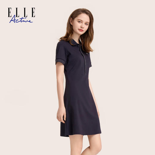 ELLE Active 春夏新品女装时尚休闲通勤小香风翻领短袖连衣裙 商品图4