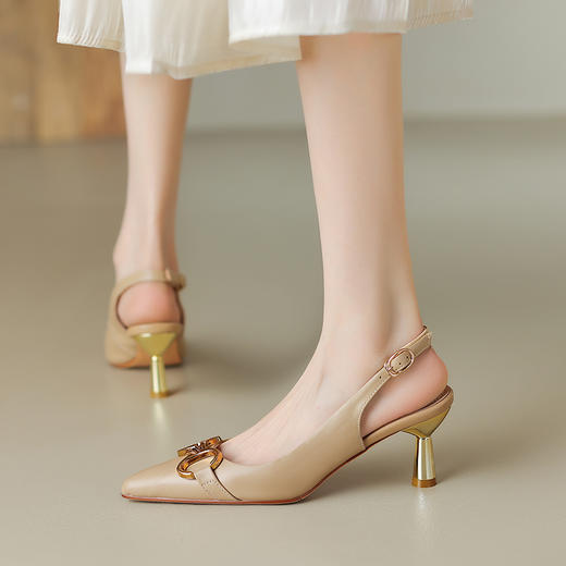 真皮细跟尖头，韩版金色扣件高跟鞋HBP-A1627 商品图1