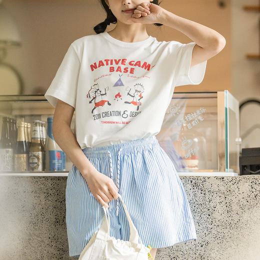 马登女装 美式复古印花短袖纯棉透气宽松上衣设计感个性圆领t恤春 商品图4