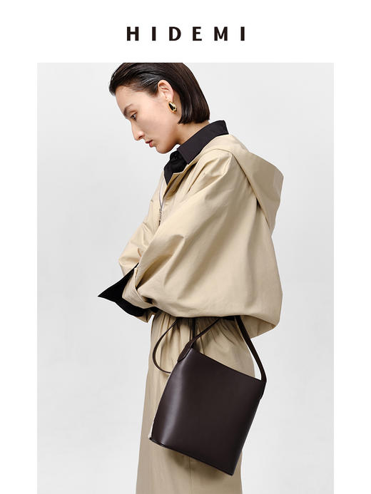 HIDEMI 极简设计感连帽斗篷镂空式廓形丝棉连体裤 黑色/亚麻色 商品图7