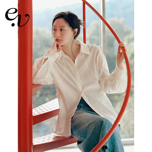 Even Vintage | 百搭天丝般质感直角肩白衬衫女圆弧分割收腰衬衣 商品图0