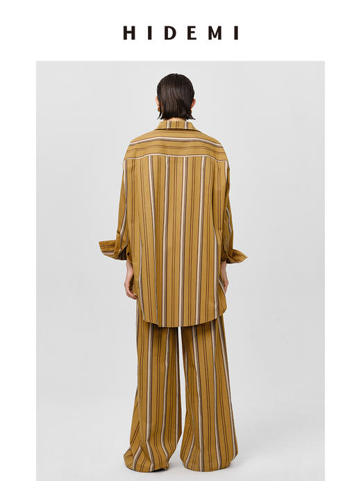 HIDEMI条纹色织水洗棉衬衫套装 衬衫/阔腿裤 姜黄色/棕色 商品图12
