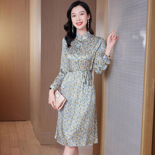 春装新款名媛淑气质小碎花桑蚕丝真丝连衣裙KQN-97508 商品图2