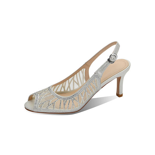 优雅百搭，鱼嘴特殊面料烫钻浅口高跟凉鞋QS-23001 商品图12