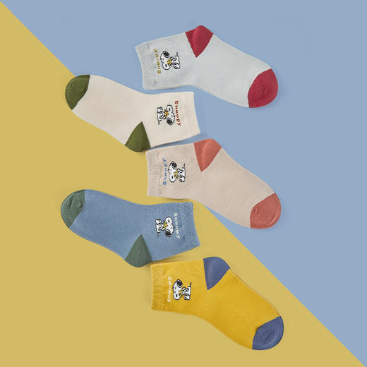 【五双装】史努比春秋卡通男童拼色舒适精梳棉舒适儿童袜 商品图3
