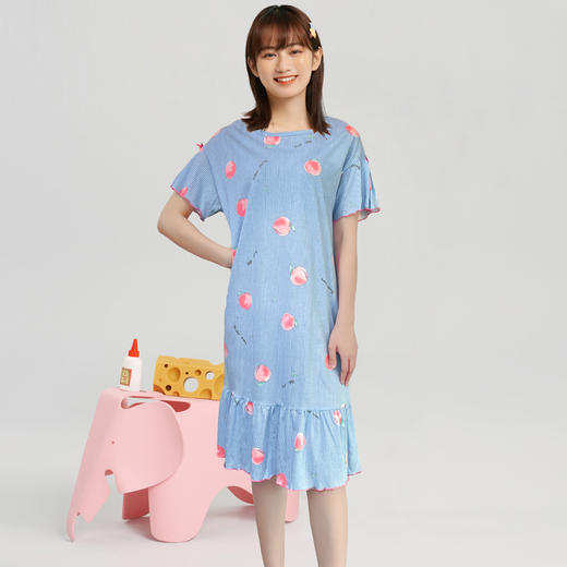 Threegun三枪 【水柔棉】圆领短袖女士家居裙睡裙-70425A011 商品图0