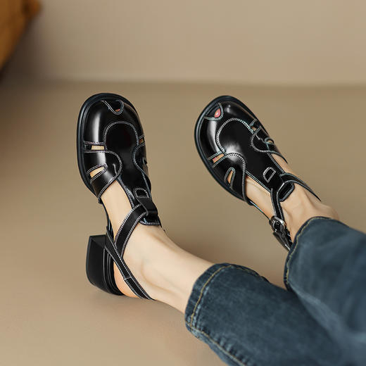 春季新款，里外全皮镂空粗跟凉鞋HCY-3407 商品图11