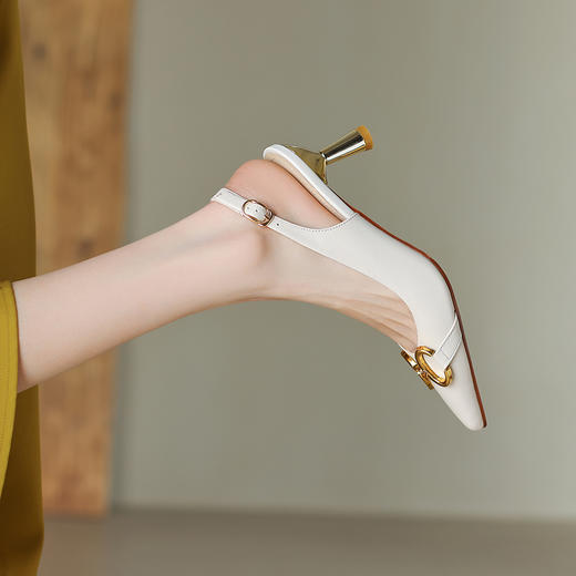 真皮细跟尖头，韩版金色扣件高跟鞋HBP-A1627 商品图2