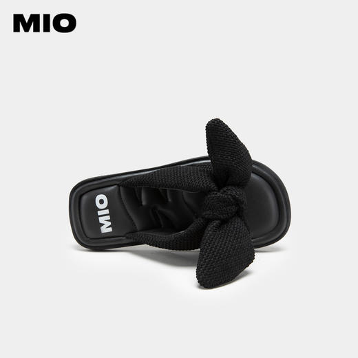 MIO米奥夏季韩版平底拖绒布蝴蝶结一字拖小香风舒适云朵拖鞋女M233131206 商品图2