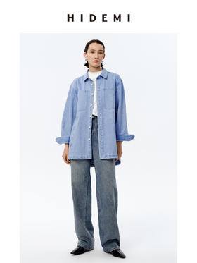 HIDEMI 可再生丹宁环保系列水洗口袋廓形牛仔衬衫外套