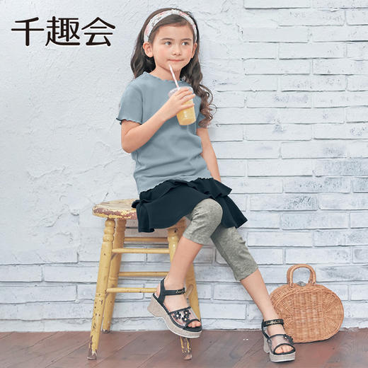 【T恤】千趣会童装夏款女童儿童木耳边锁边工艺弹力罗纹棉质短袖T恤1229038 商品图1