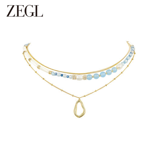 ZEGL设计师都市焕趣系列珍珠双层叠戴字母项链女生轻奢小众锁骨链 商品图0