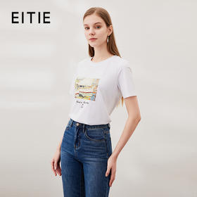 EITIE爱特爱夏季新款时尚百搭打底舒适弹力圆领印花T恤女6902602