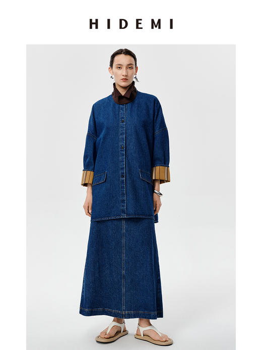 HIDEMI 可再生丹宁环保系列水洗口袋A字牛仔半身裙 商品图11